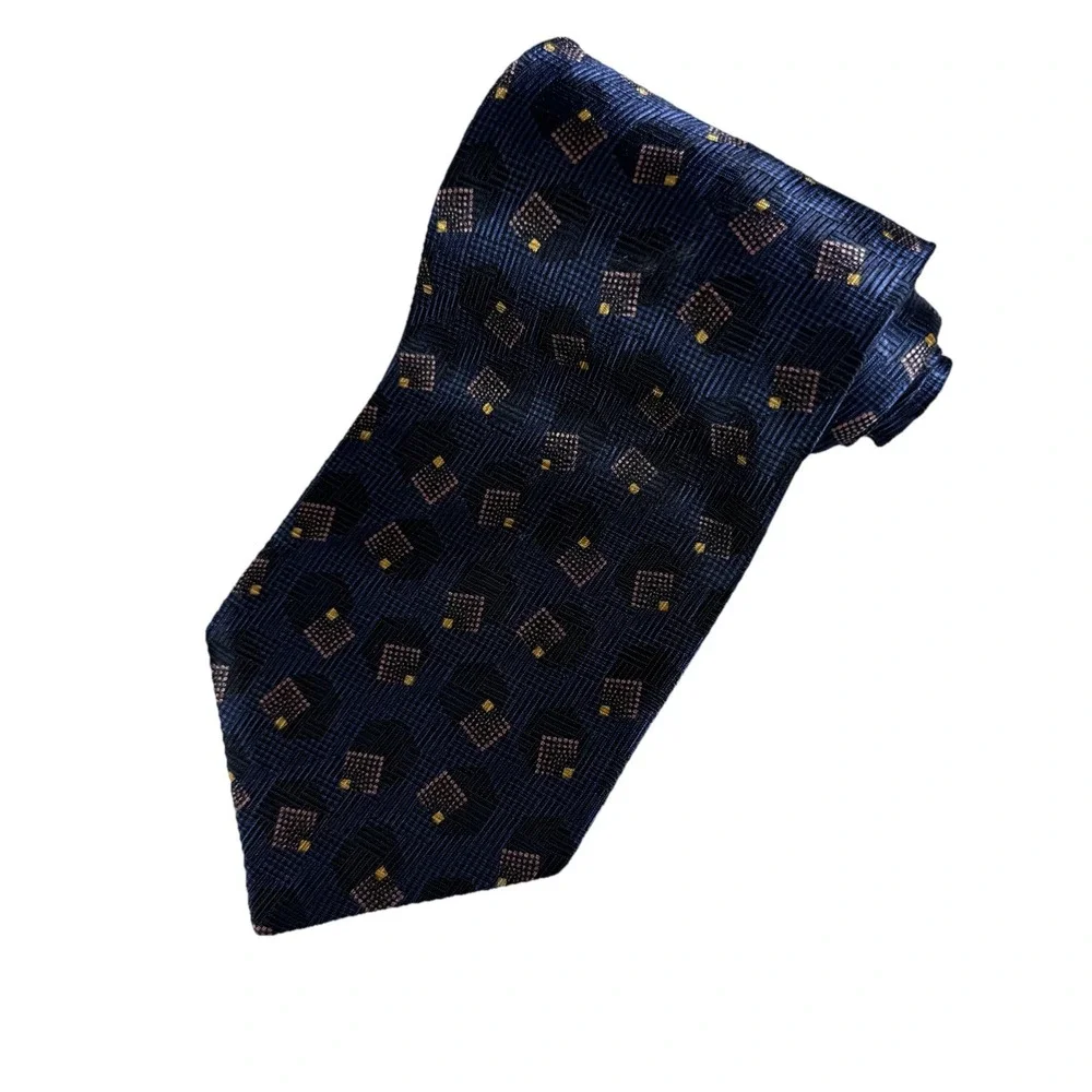 Christian Giorgiou Mens Navy Blue Grid Square Medallion Polyester Tie